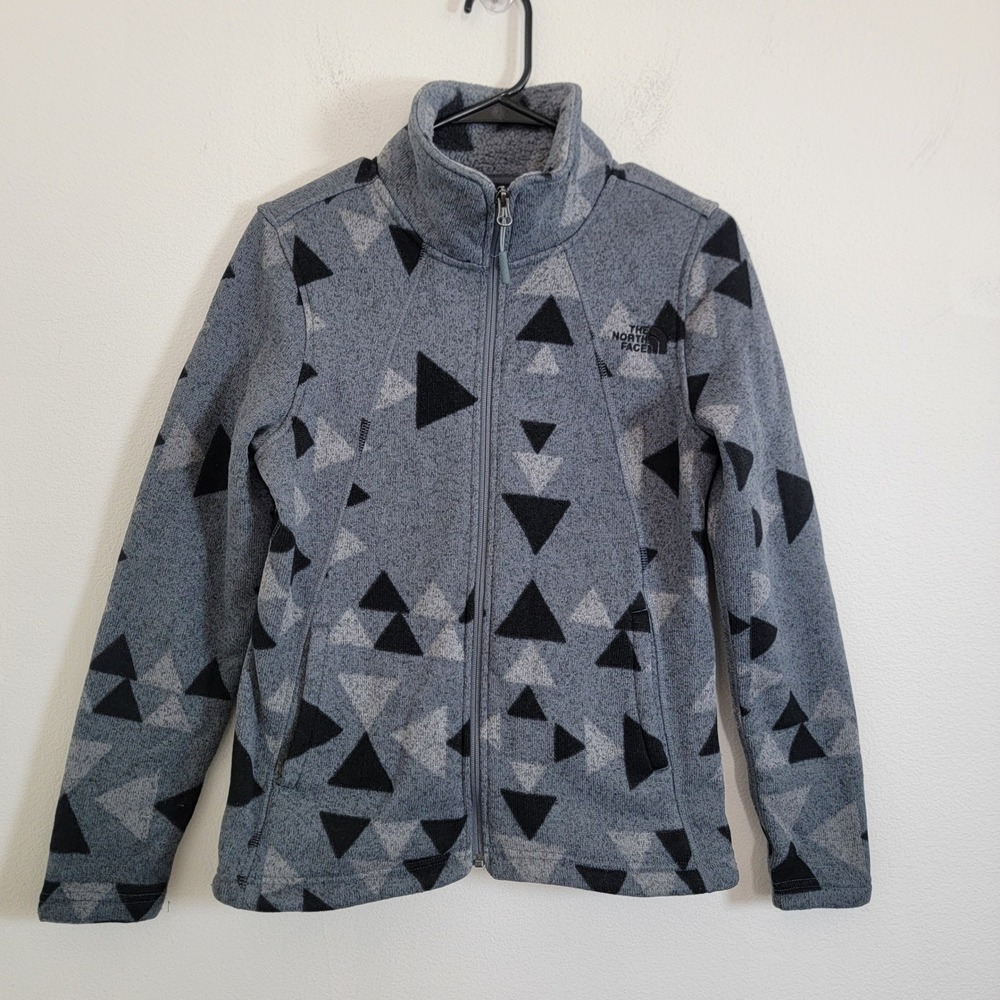 The North Face Women Crescent Full Zip Sweater Fleece Jacket Grey Triangle Small